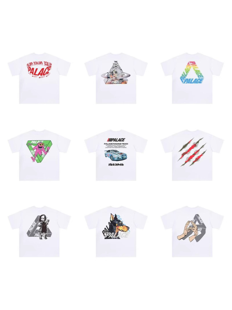 25S Cross-Border Trendy Brand Palace British Trendy Brand Triangle Print Men and Women Couple Loose Round Neck Short-Sleeved T-Shirt Ready for Sale