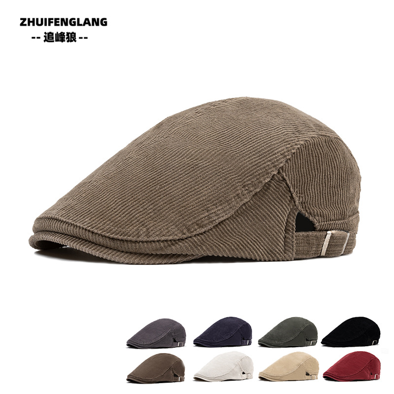 Corduroy Cotton Cap Foreign Trade Men's Autumn Beret Big Head Soft Top Forward Cap British Style Newsboy Cap