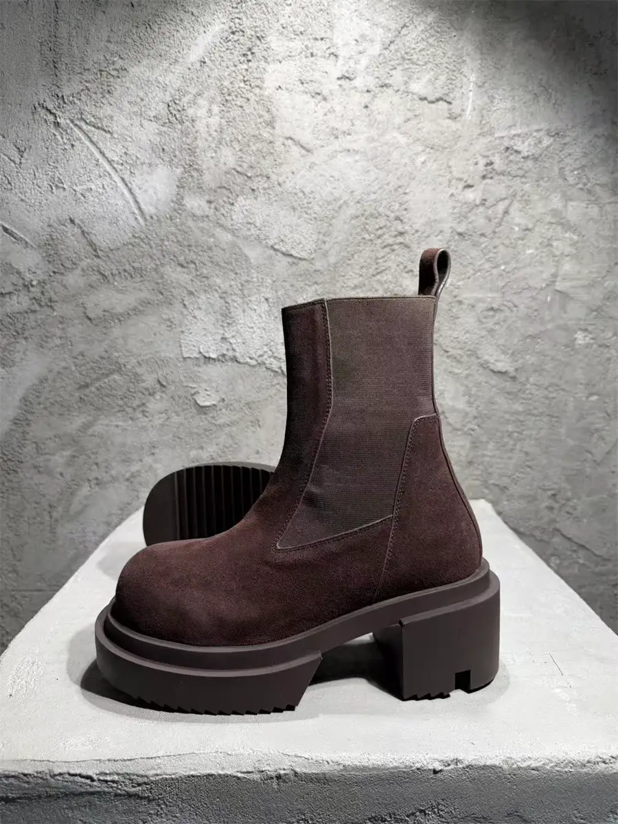 Xuanzhan Ro Large-Toe Shoes British High-Top Workwear Thick-Soled Martin Boots Height-Increasing Chelsea Snow Boots Genuine Leather Short Boots