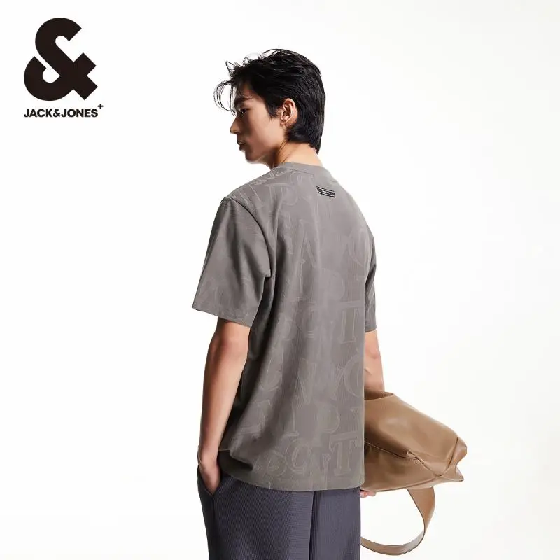 Jack Jones Men's Men Short-Sleeved T-shirt Men's Bottoming Shirt Summer Clothes Jacquard Tops Short-Sleeved Rib