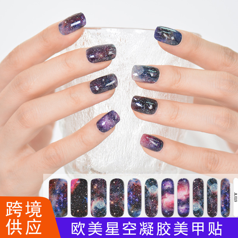New Cross-Border Xiantai Starry Sky Smudged Uv Nail Art Stickers Waterproof 11-Finger Nail Art Stickers Semi-Cured Gel Nail Stickers