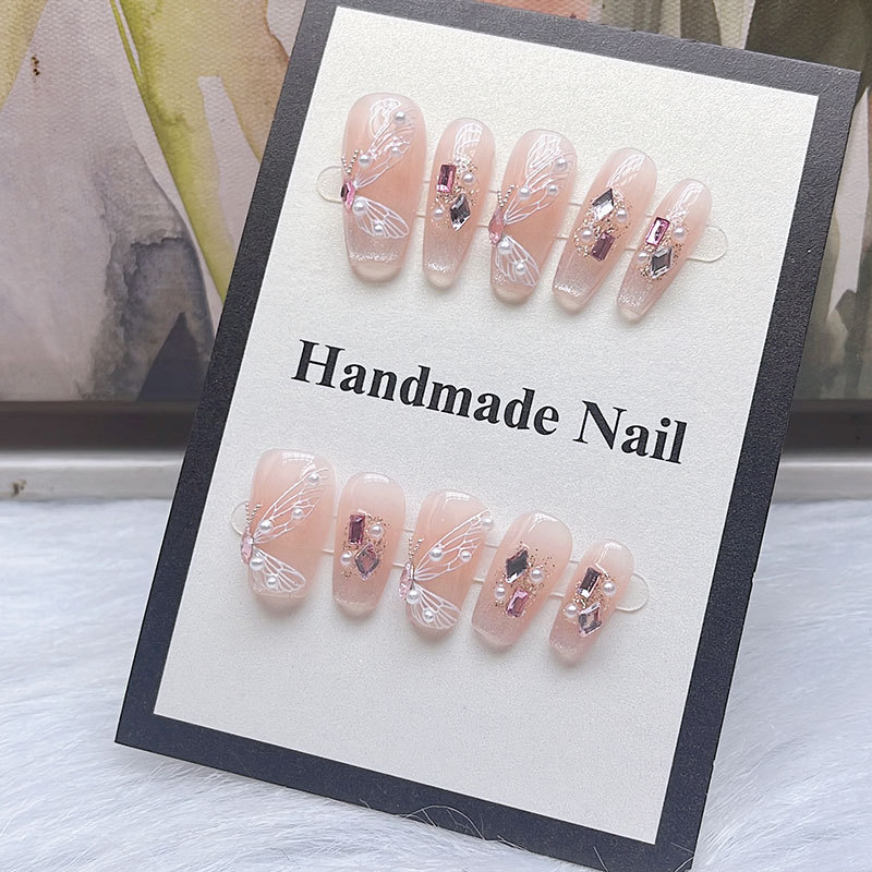Butterfly Love Moonlight Purely Handmade Phototherapy Wearable Nails Wholesale Finished Products Reusable Nail Art Patches Removable Nail Pieces