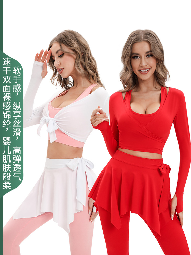Nylon Sun Protection Fabric Yoga Cover-Up Women's Running Straps Quick-Drying Sports Skirt Outdoor Cardigan Suit Amazon
