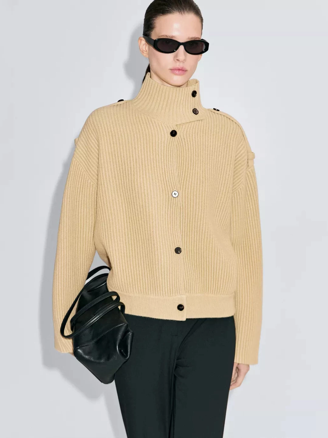 Md Women's Autumn and Winter British Style Commuting Style Textured Thick Knit High Collar Cardigan Jacket 05784921515 QC-foto van TAOBAO op Qualit.ly