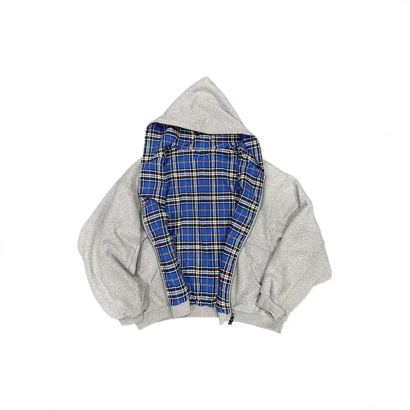 Grey Plaid Hoodie