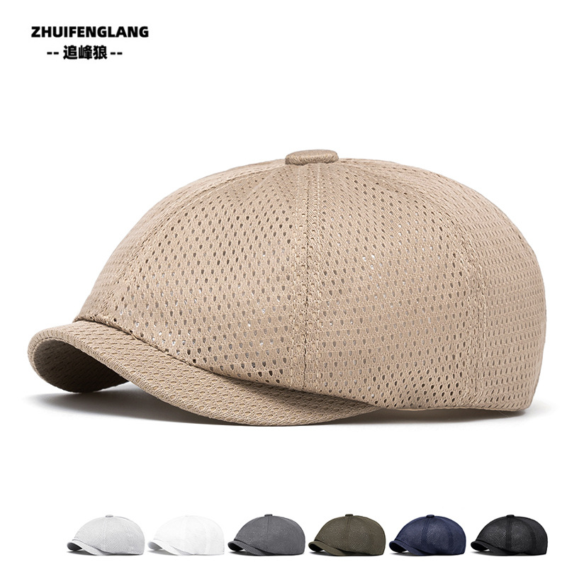 Summer Thin Breathable Mesh Cap Men's Hollow Cap Outdoor Sun Protection Sun Hat British Beret Women's Octagonal Cap