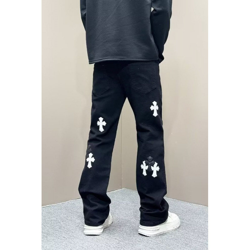 American-Style Trendy Brand Cleanfit Cross Patch Denim Jeans for Men, Slightly Flared Pants, Spring and Autumn Straight-Leg Casual Pants, Trendy