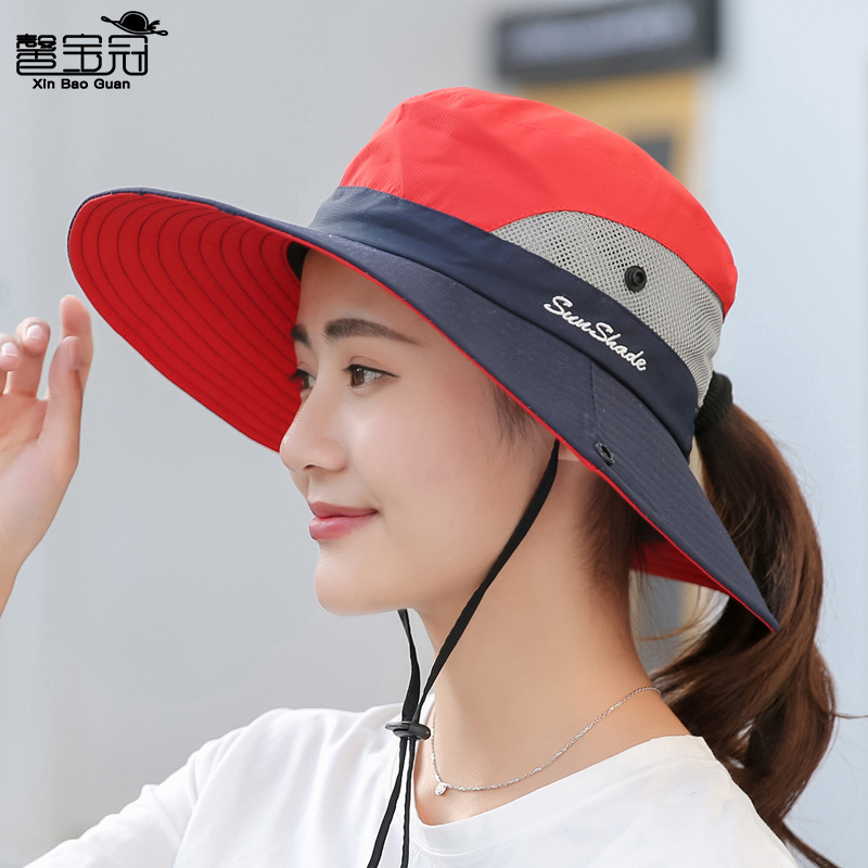 9002 summer women's outdoor sun hat ponytail hole fisherman hat sun protection sun hat breathable climbing hat parent-child