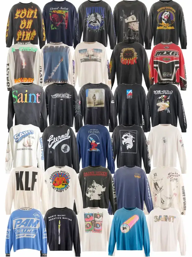 Saint of Michael American Vintage Vintage Washed Old Hip-Hop Loose Long-Sleeved T-Shirt for Men and Women