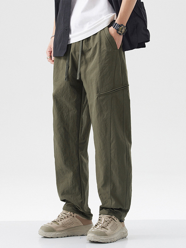 American-Style Trendy Brand Pants with Drawstring Cuffs, Workwear-Style Cargo Pants for Men, Trendy Loose-Fitting Casual Pants with a Slight Curve