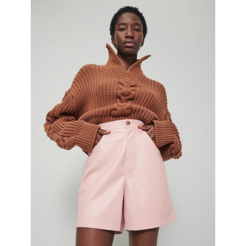 Longmei High-Waisted Plain Leather Shorts for Women 2025 Early Autumn New Style Nanu Style Simple Commuting Versatile Casual Three-Quarter Pants