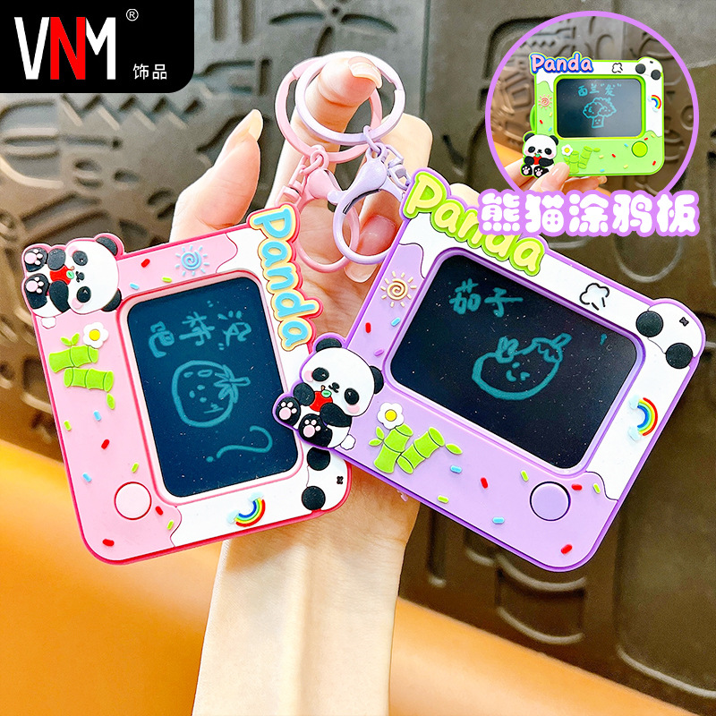 Cartoon Panda Graffiti Sketchpad Creative Keychain Exquisite Cute Couple Bag Decorative Gift Small Pendant Wholesale