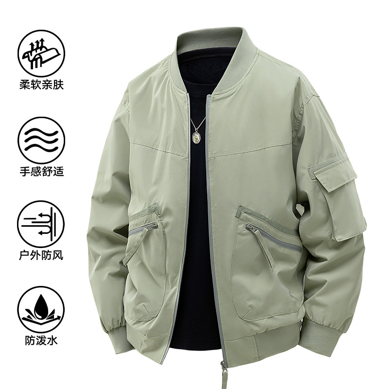 Spring and Autumn Outdoor Casual Jacket Vertical Collar Fashion Brand Windproof Water-repellent Zipper Simple Casual All-match Work Jacket