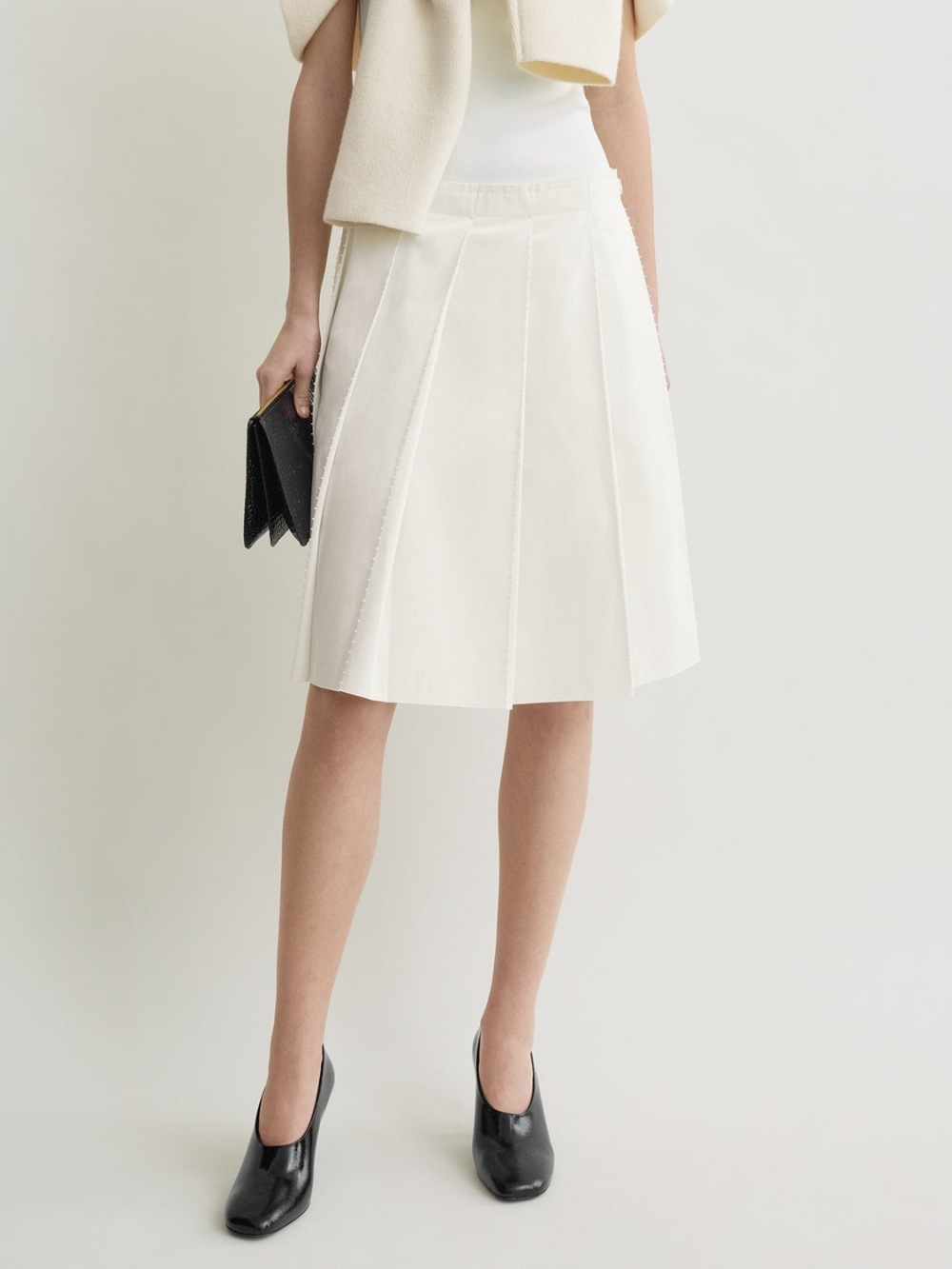 Rongmei Design-Inspired Beaded Pleated Skirt, 26 Spring/Summer New Tot Style High-Waisted Slimming Mid-Length A-Line Skirt