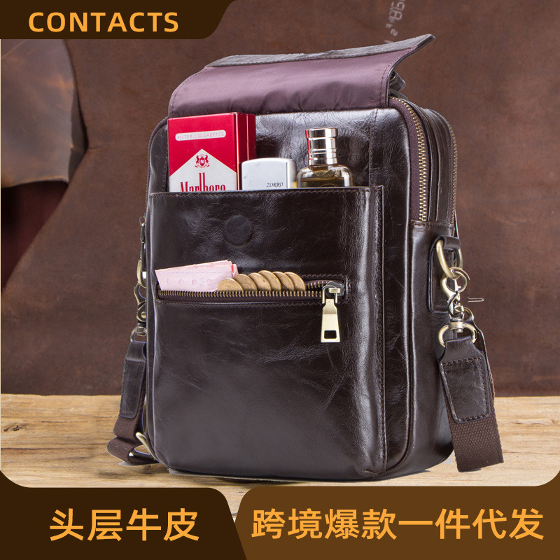 Black Angel fashion casual first layer cowhide men's shoulder bag can hold 9.7-inch IPAD messenger bag cross-border delivery