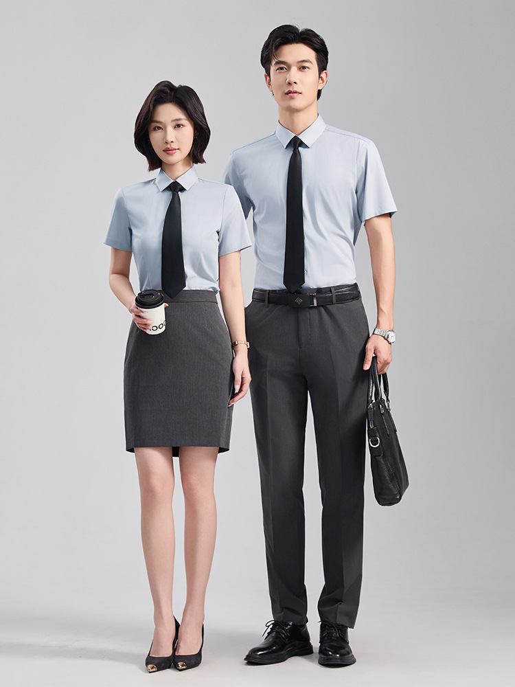 High-End Gray Professional Work Shirts, Fashionable Formal Wear, Unisex Long and Short Sleeve Work Shirts, Work Clothes with Embroidered Logo