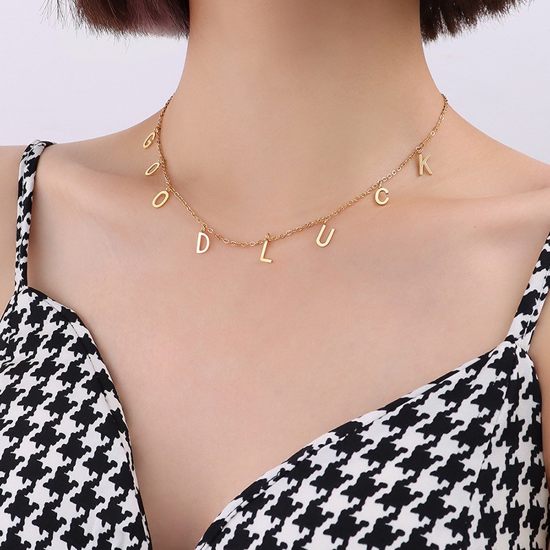European and American ins style cold geometric cross chain Korean women's new popular English letter necklace jewelry P642