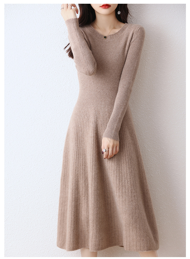 Autumn and Winter New Style 100 Net Dress with Coat, Round Neck Bottoming Skirt, Knee-Length Sweater Skirt