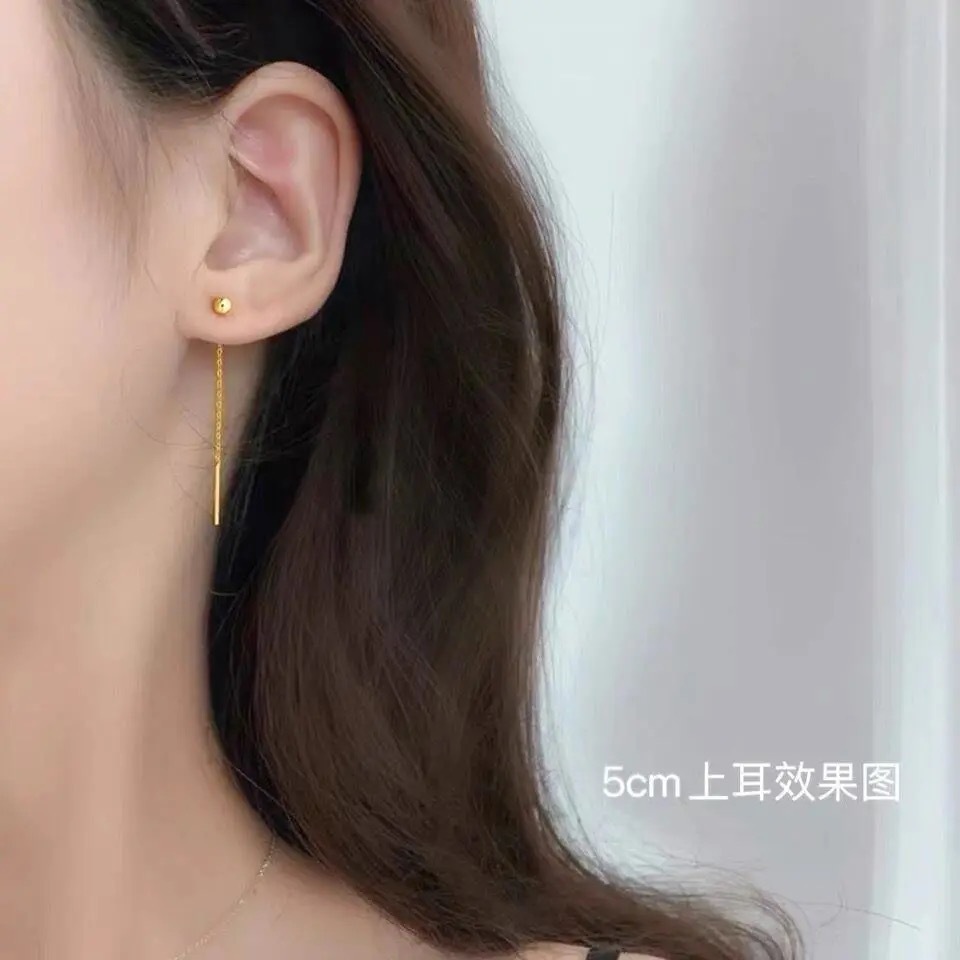Gold Tassel Thread Earrings for Women 2026 New Style Simple and Compact Fashionable Temperament Earrings Jewelry Customization