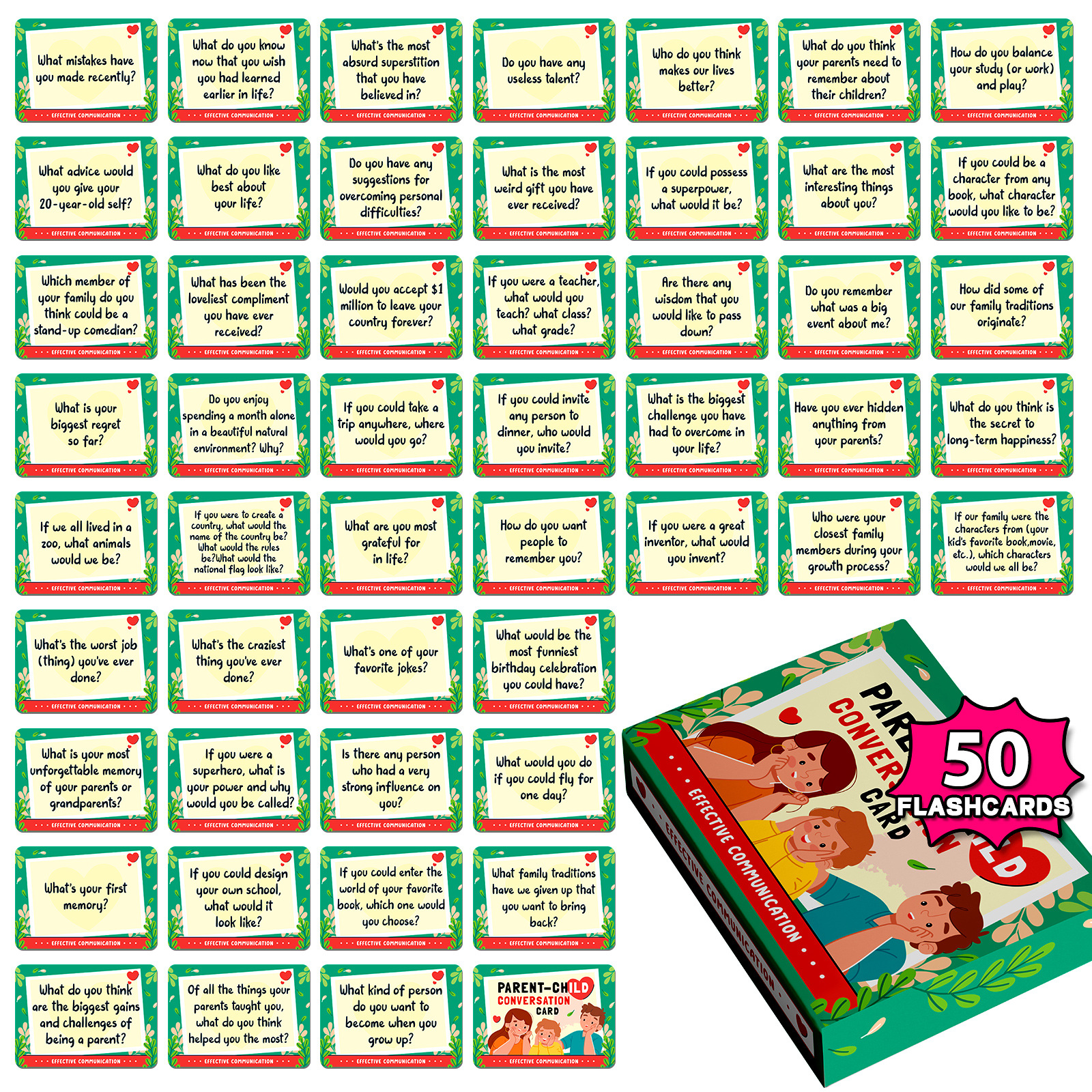 All English 50 table game cards parent-child dialogue cards cross-border best selling family gatherings parent-child game cards interactive cards