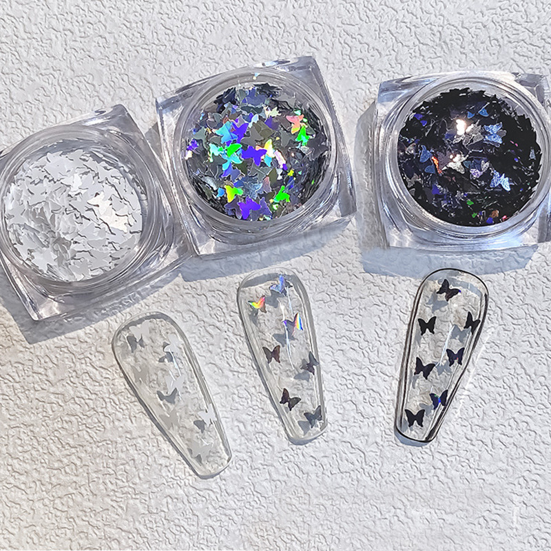 Laser Butterfly Nail Art Sequins, Popular Internet Sensation, Laser Silver Iridescent Ins-Style Wearable Nail Decorations