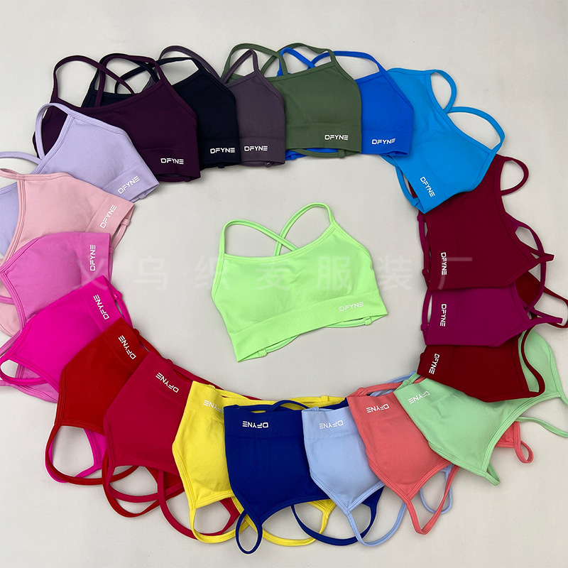Cross-Border Dfyne Popular Cross-Back Bra with High Elasticity Peach Butt Shorts Set for Yoga Fitness Sports Women Foto QC de 1688 na Qualit.ly
