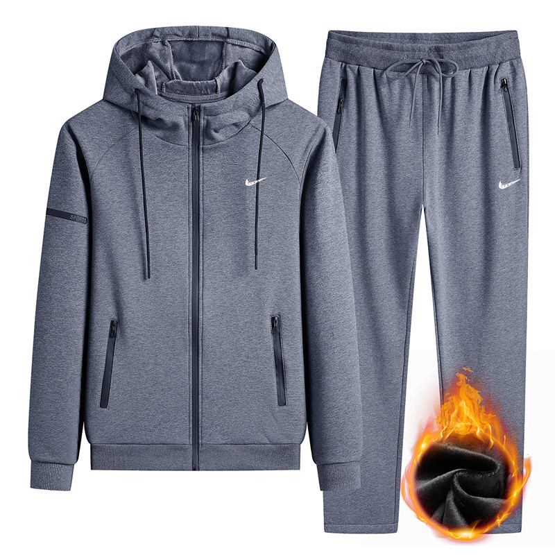 Men's Clothing 2025 Autumn Sports Casual Suit Men's Hooded Cardigan Large Size Fleece-Lined Two-Piece Set Hooded Sweatshirt for Men