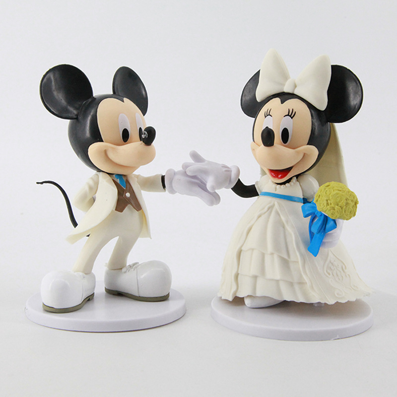 2 Dresses Wedding Dress White Mickey Minnie Handmade Couple Doll Baking Wedding Cake Cake Ornaments Cartoon