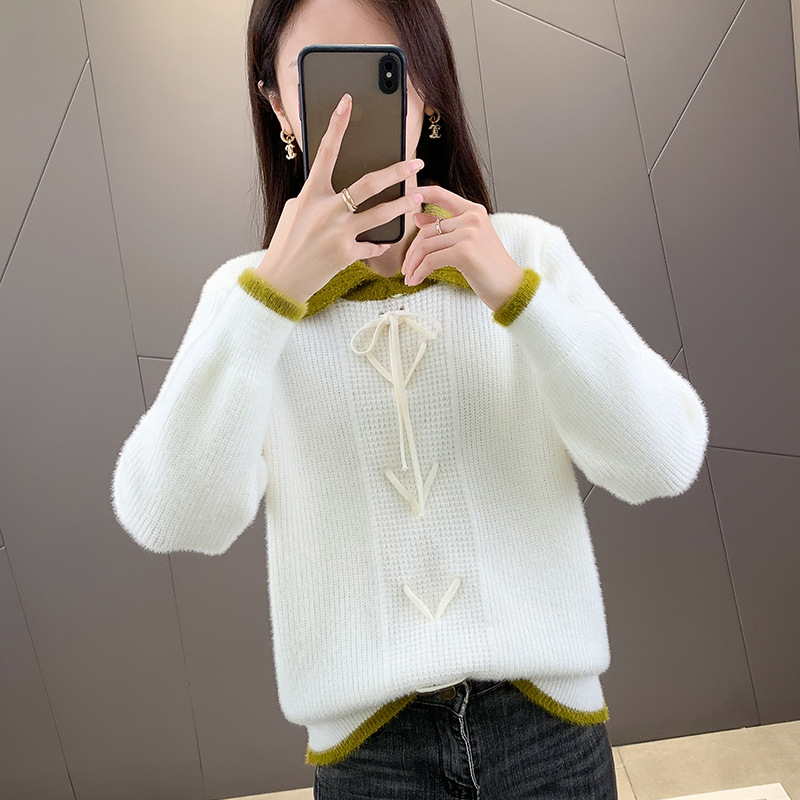 Sweater women's autumn and winter 2023 new doll collar fake two-piece women's top water plush knitted bottoming shirt women's spring and autumn