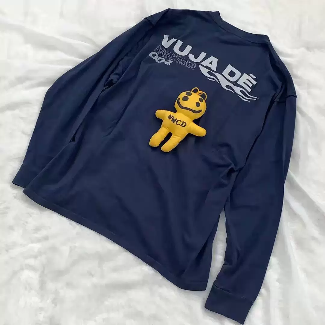 af Vujade 004火焰LOGO印花 水洗双色长袖T恤 kenijima同款vibe