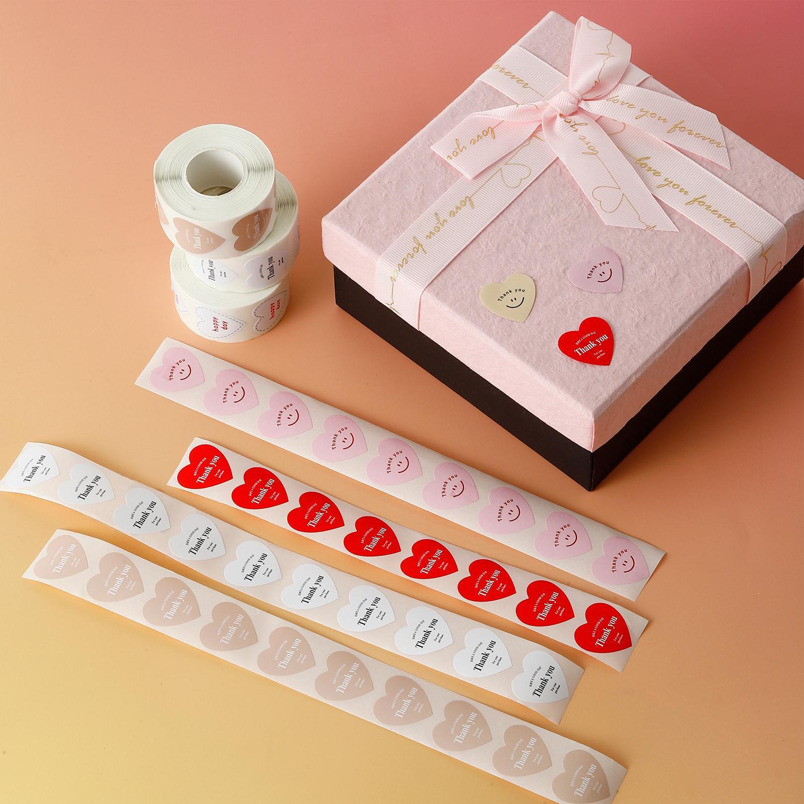 Love 	 Thank You Thank You Packaging Stickers Simple Style Heart-Shaped Adhesive Stickers