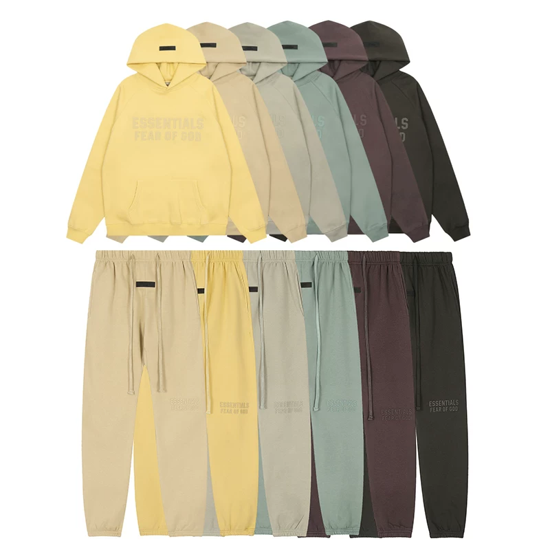 FOG Trendy ESSENTIALS 3D Silicone Letter Velvet American Hoodie Loose Pants Set for Men