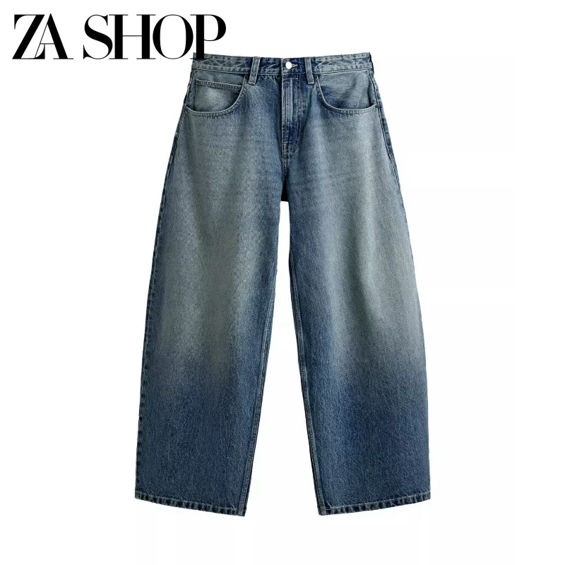 2025 Autumn New Product Men's Casual Balloon Edition Loose Water Washed Sickle Blade Jeans 3991370