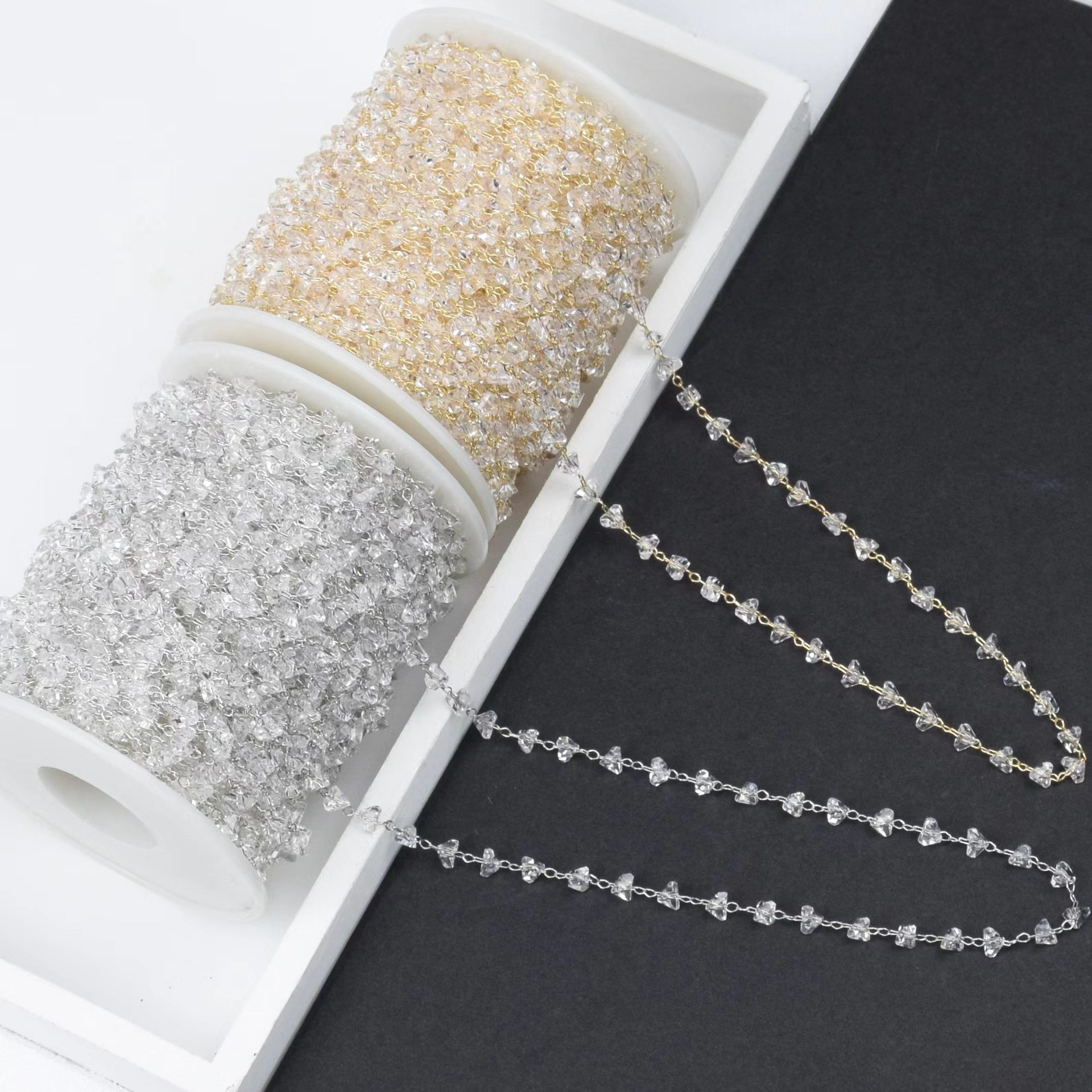 DIY Chain Transparent Triangle Crystal Chain Copper Chain High Color Retention Antique Style Hair Accessories Jewelry Material Sparkling Zircon Chain