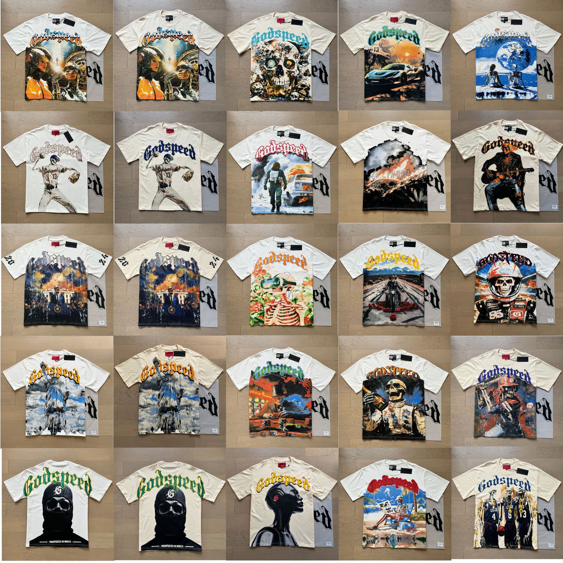 God Speed European and American Cross-Border New High-Quality Printed T-Shirt Trendy Men's and Women's Same Style Hip-Hop Loose Short-Sleeved Trend