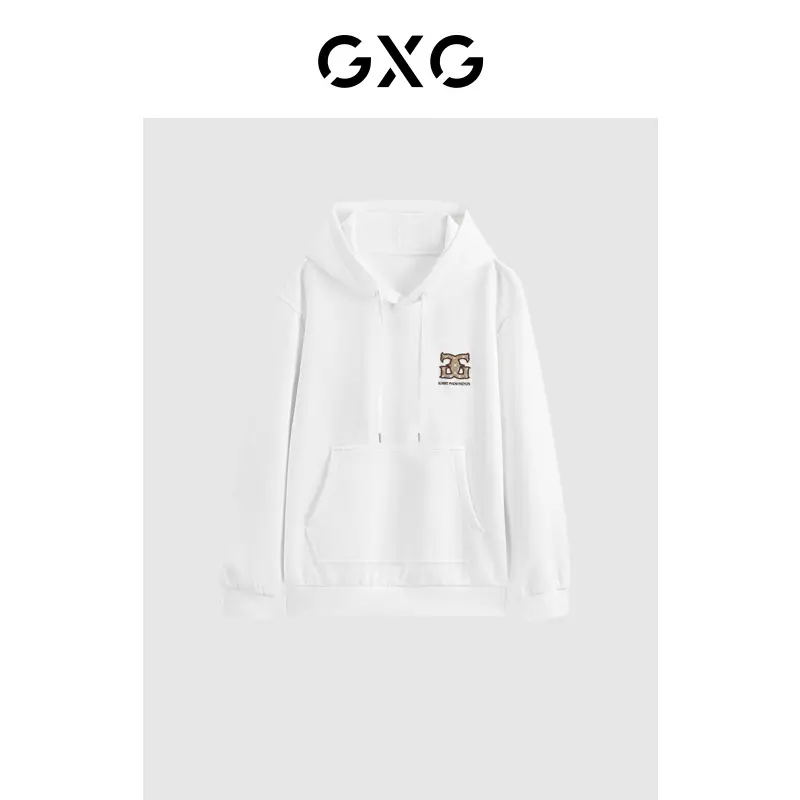 Gxg Men's Two-Color Wide Hooded Presbyopic Logo Embroidered Sweatshirt Gex13119263