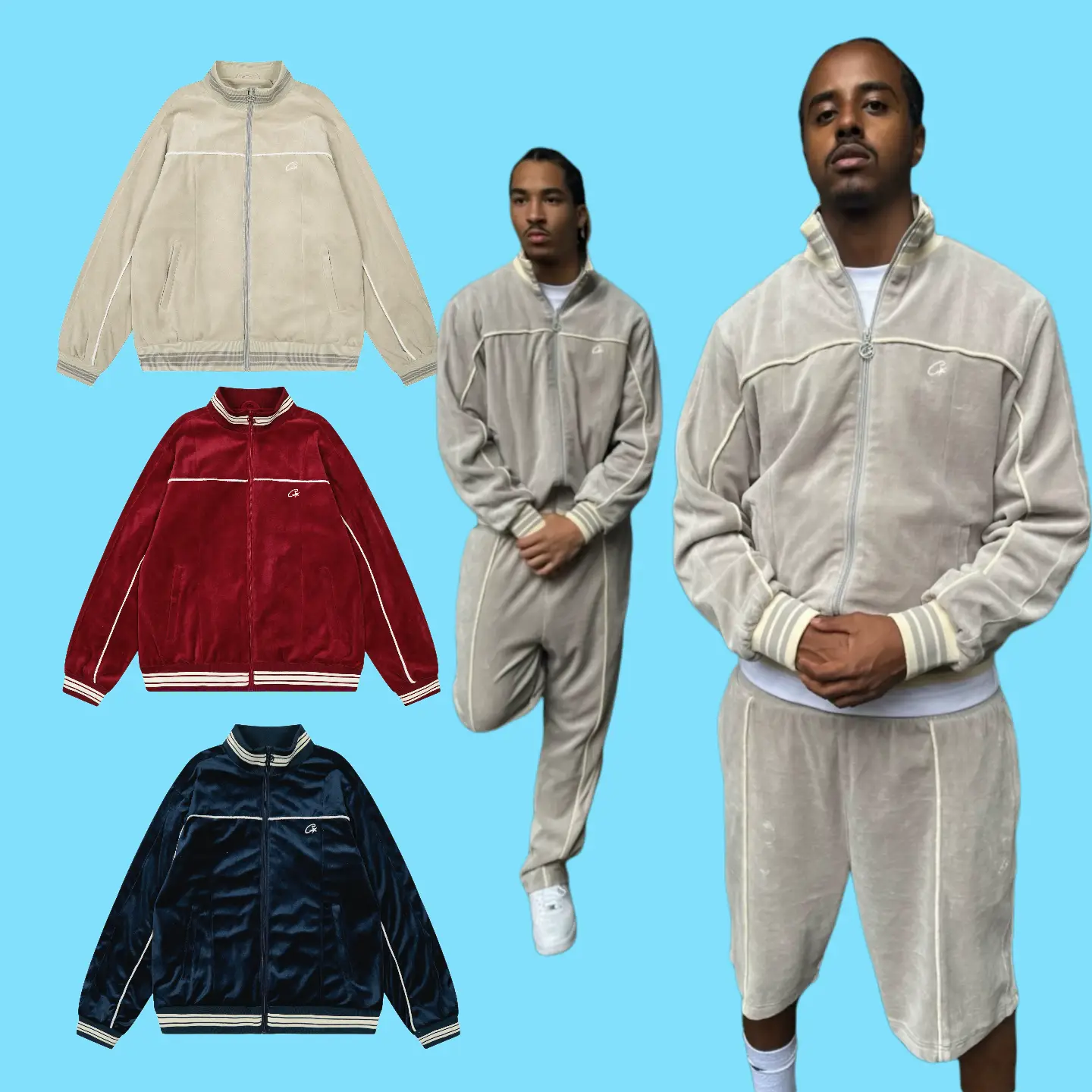 High Version CORTEIZ Alcatraz American High Street Unisex Couple Loose Collar Sweatshirt Suit