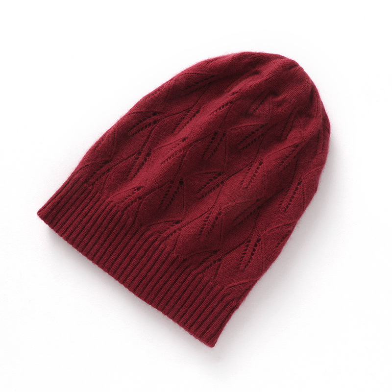 Jacquard Cashmere Knitted Hat for Women, Fashionable Hollow-Out Headwrap Hat, Warm Ear-Protecting Wool Hat, Solid Color Versatile for Autumn and Winter
