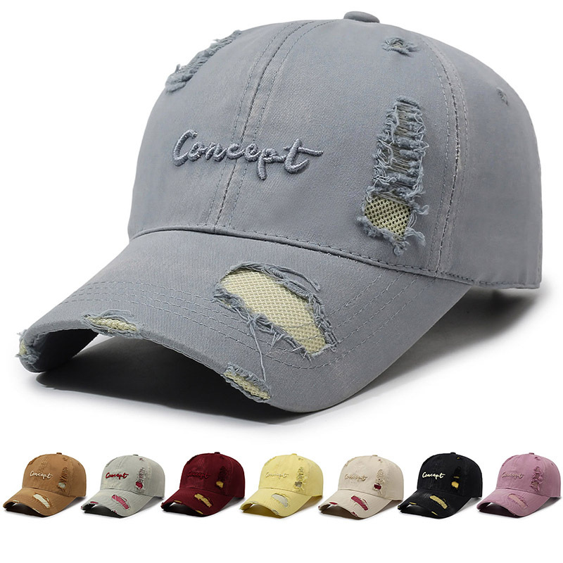 Cross-Border European and American Style Distressed Embroidered Letter Baseball Cap, Couple's Sunshade Cap, Fashionable Versatile Street Style Hat