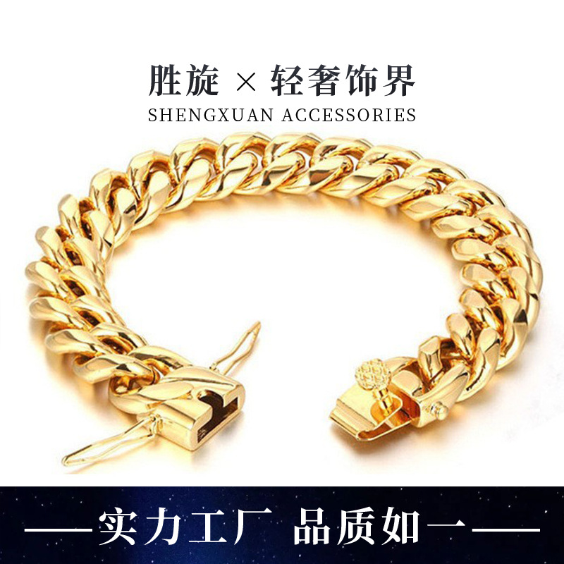 Men's Bold Cuban Chain Bracelet, Street Style Jewelry, Cross-Border Supply, Vacuum Electroplated 316 Stainless Steel Round Chain photo QC de 1688 sur Qualit.ly