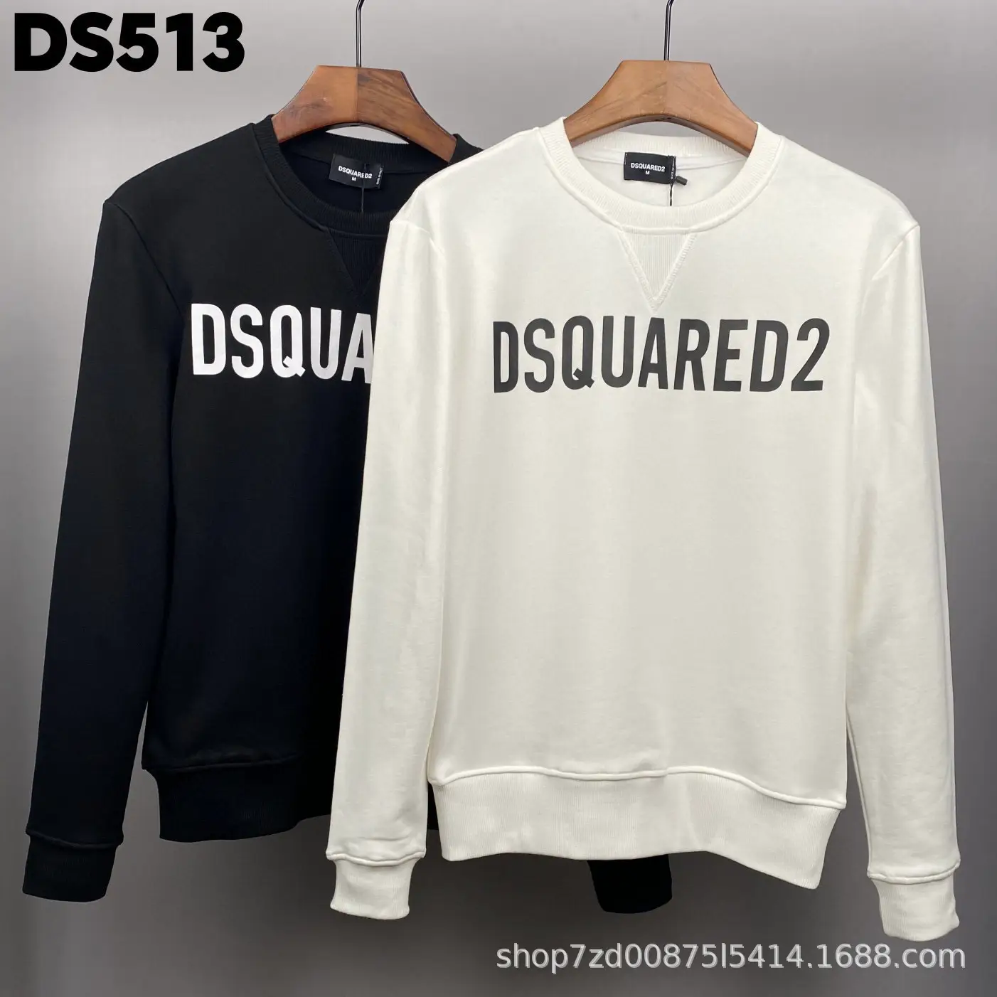 DS513 men's hoodie D2 letter print cross-border European and American trend autumn and winter slim fit long sleeved round neck pullover ins