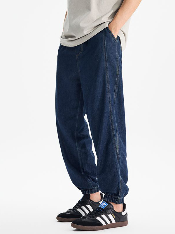 Mingge | 2025 Summer Thin Lyocell Leg-Tie Nine-Point Pants Men's American Fashion Brand Loose Casual Jeans