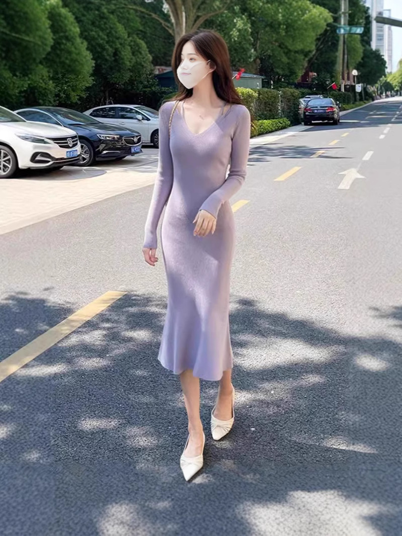 French Style Gentle Knitted Hip Skirt for Women in Autumn and Winter New Slim Fit with Coat Long Sweater Fishtail Skirt