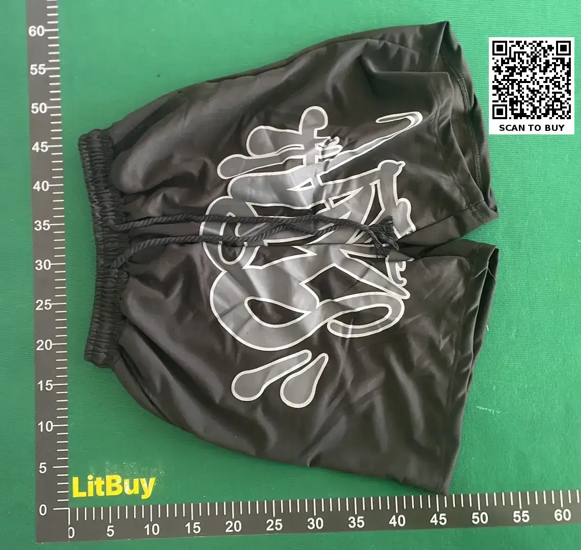 Black shorts with white graphic