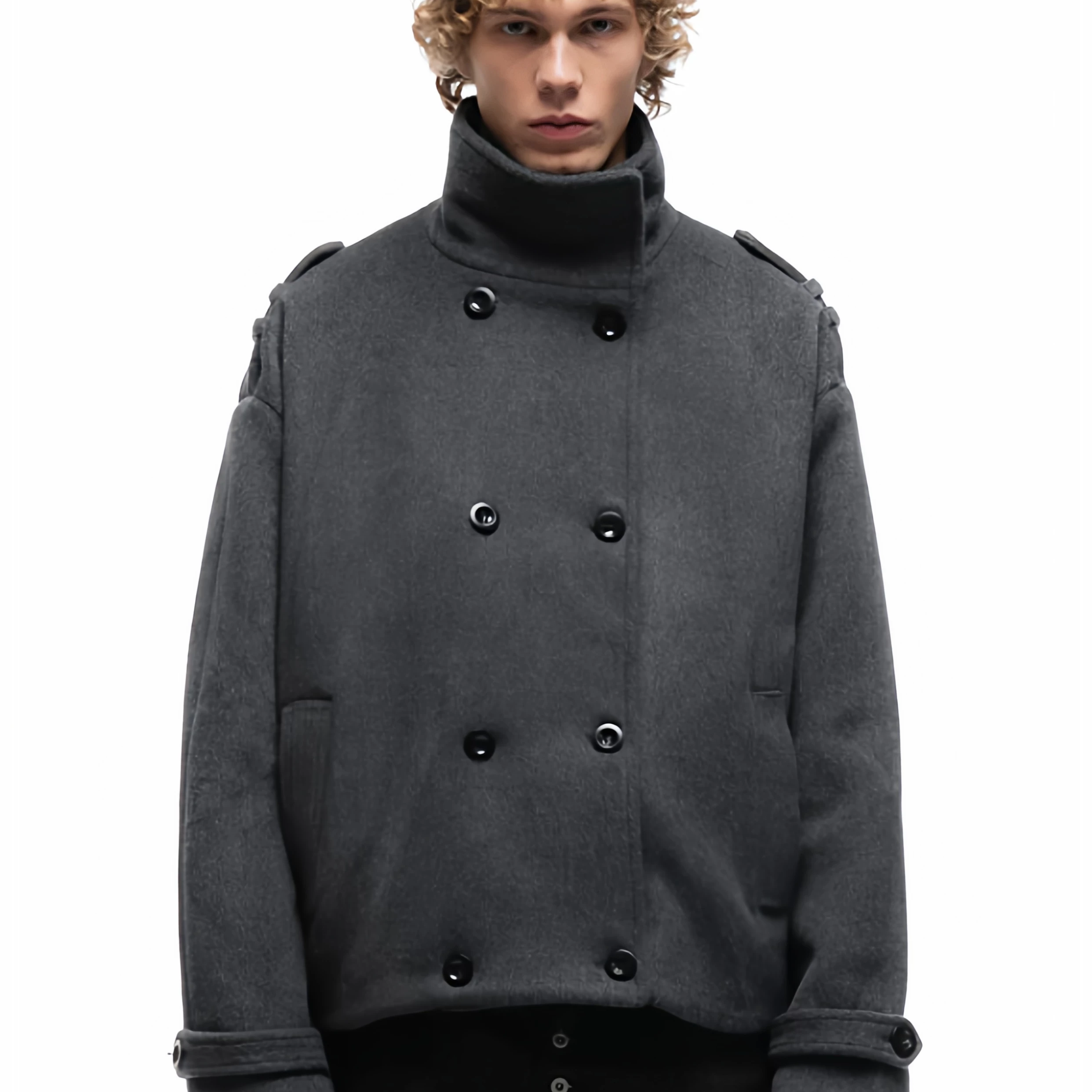 NO 25FW double breasted multi breasted stand up collar short slim fit wool jacket for both men and women, vintage style jacket