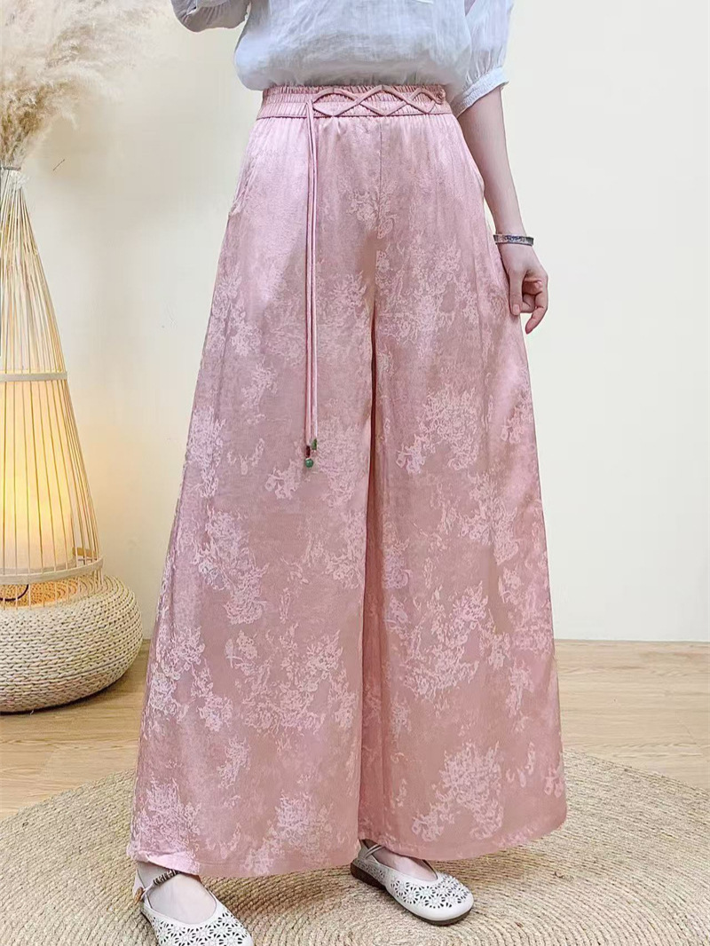 2026 Spring Casual Pants for Women, Jacquard Ethnic Style Long Pants, Straight Wide-Leg Pants, Loose National Style Pants, New Style
