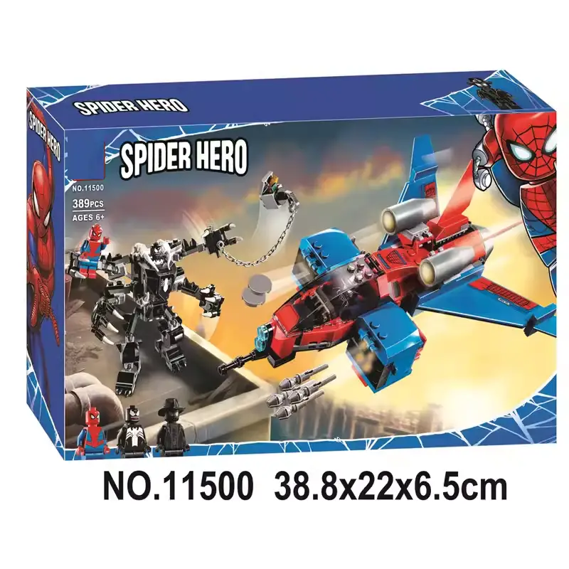 China Building Blocks Superhero Spider-Man Jet Vs. Venom Mecha 76150 Assemble Toy 11500