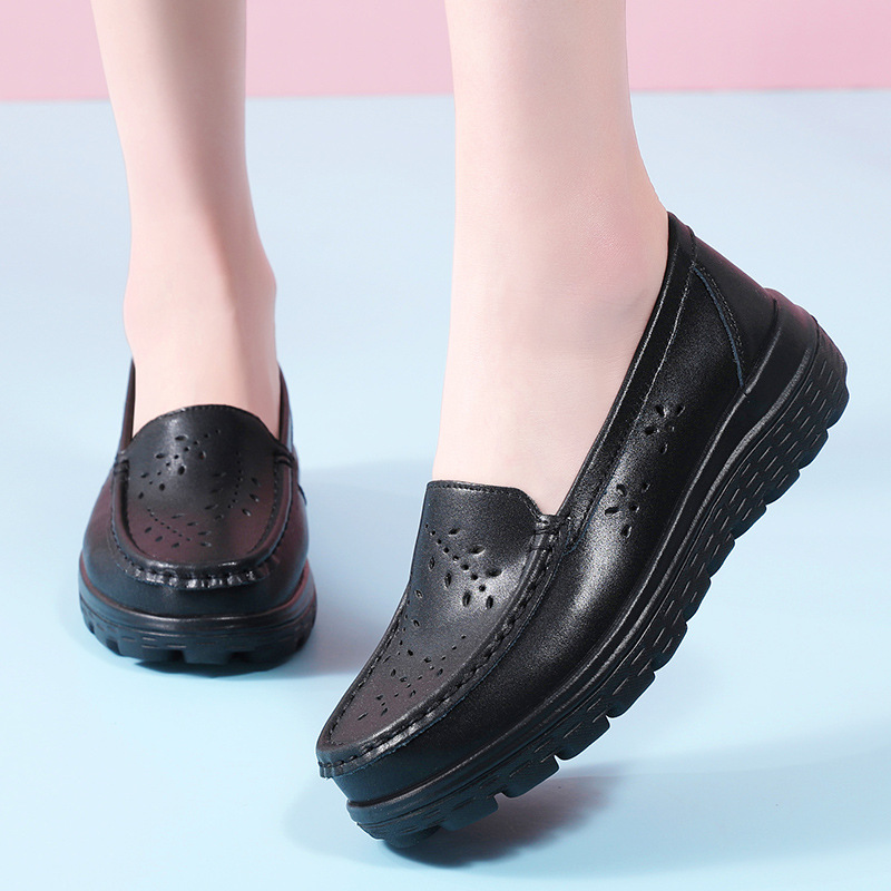 Ready Stock Nurse Shoes for Women, Summer Soft-Soled, Non-Slip, Breathable, Comfortable Hospital Work Shoes, Black, Wholesale, Dropshipping