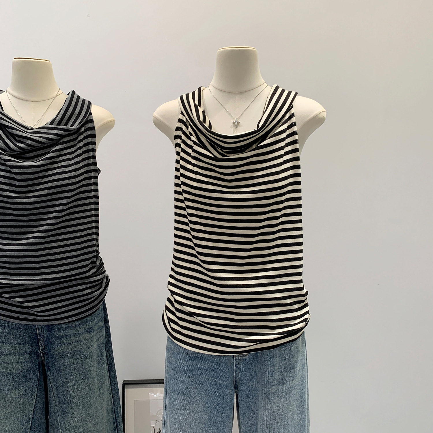 Vintage Striped Cowl Neck Sleeveless Camisole T-Shirt for Women, Summer 2026 New Style, Unique and Beautiful Top