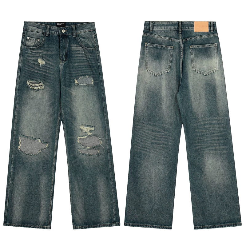 Meichao ERD melancholic rich second-generation retro high street washed old loose wide leg straight leg casual denim pants
